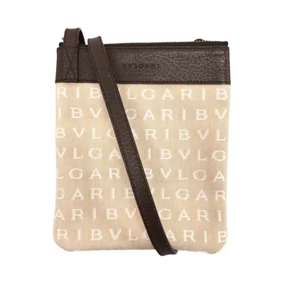 Pre-owned Bvlgari Beige Brown Leather Canvas Pochette Shoulder Bag () In Multi