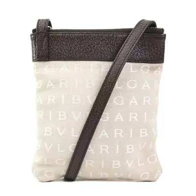 Pre-owned Bvlgari Beige Brown Nylon Canvas Leather Shoulder Bag ()