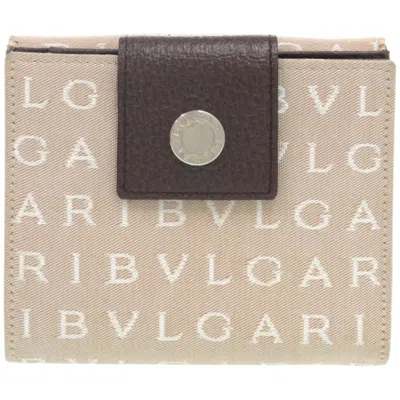 Pre-owned Bvlgari Beige Brown Purple Canvas Leather Wallet (bi-fold) ()