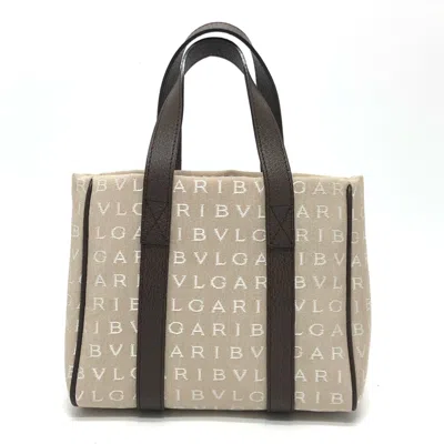 Pre-owned Bvlgari Beige Canvas Leather Handbag Tote Bag () In Sand