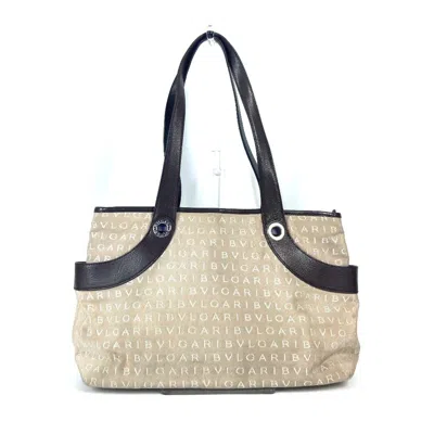 Pre-owned Bvlgari Beige Canvas Leather Shoulder Bag Tote Bag ()