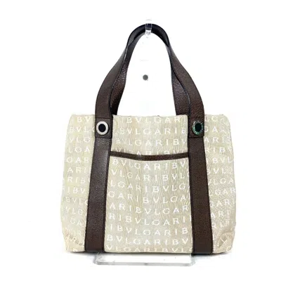 Pre-owned Bvlgari Beige Canvas Leather Shoulder Bag Tote Bag ()