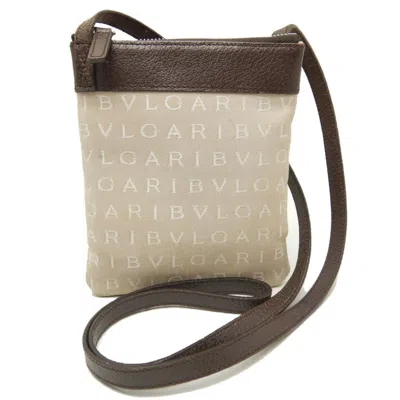 Pre-owned Bvlgari Beige Dark Brown Canvas Leather Pochette Shoulder Bag () In Beige, Dark Brown