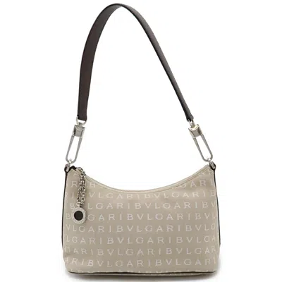 Pre-owned Bvlgari Beige Dark Brown Canvas Leather Shoulder Bag ()