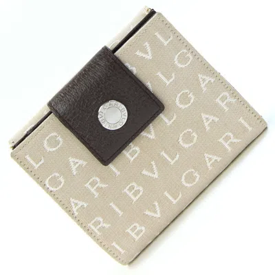 Pre-owned Bvlgari Beige Dark Brown Canvas Leather Wallet (bi-fold) () In Multi