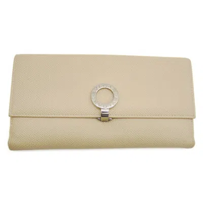 Pre-owned Bvlgari Beige Leather Long Wallet (bi-fold) () In Sand