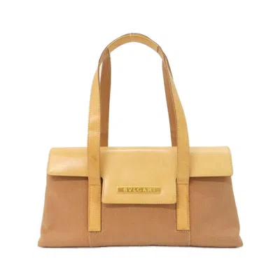 Pre-owned Bvlgari Beige Orange Canvas Leather Shoulder Bag () In Beige, Orange