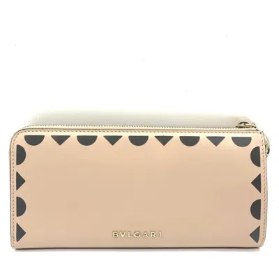 Pre-owned Bvlgari Beige Pink Beige Leather Long Wallet (bi-fold) () In Multi