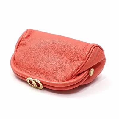 Pre-owned Bvlgari Beige Red Color Leather Coin Purse/coin Case () In Multi