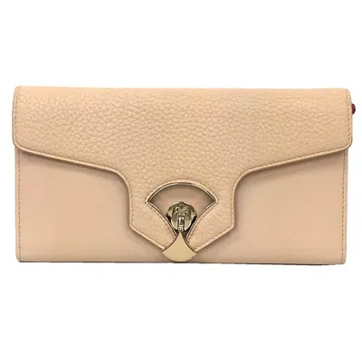 Pre-owned Bvlgari Beige Rose Pink Leather Long Wallet (bi-fold) () In Beige, Rose Pink