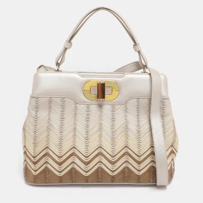 Pre-owned Bvlgari Beige/brown Leather Isabella Rossellini Top Handle Bag In Sand