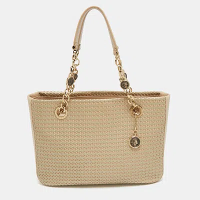 Pre-owned Bvlgari Beige/silver Woven Leather Monte Plisse Shopper Tote In Sand