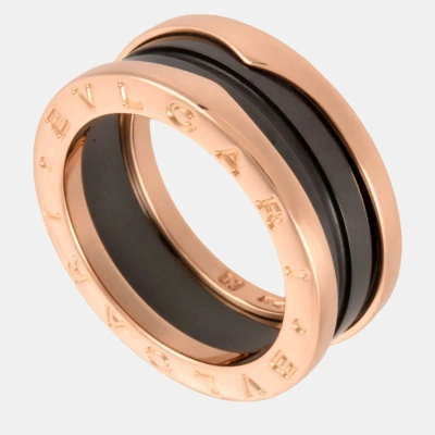 Pre-owned Bvlgari Black 18k Rose Gold And Ceramic B.zero1 Band Ring Eu 54.5