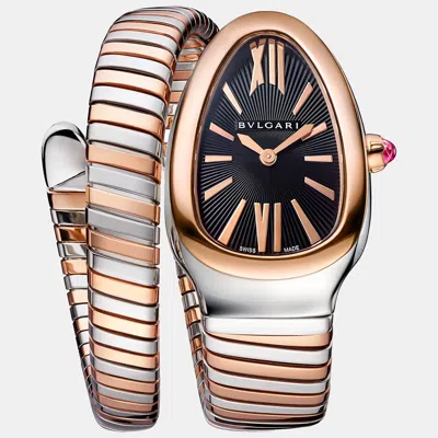 Pre-owned Bvlgari Black 18k Rose Gold Stainless Stell Serpenti Tubogas Women's Wristwatch 35mm
