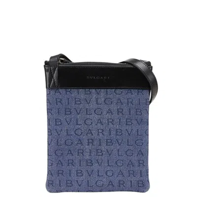 Pre-owned Bvlgari Black Blue Canvas Leather Shoulder Bag () In Multi