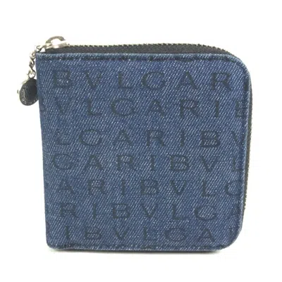 Pre-owned Bvlgari Black Blue Canvas Leather Wallet (bi-fold) () In Multi