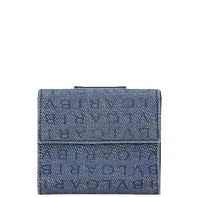 Pre-owned Bvlgari Black Blue Denim Leather Wallet (bi-fold) () In Multi