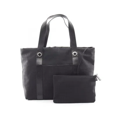 Pre-owned Bvlgari Black Canvas Leather Handbag Pouch Tote Bag ()