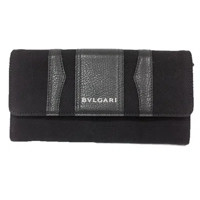Pre-owned Bvlgari Black Canvas Leather Long Wallet (bi-fold) ()