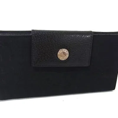 Pre-owned Bvlgari Black Canvas Leather Long Wallet (tri-fold) ()