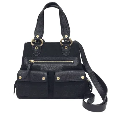 Pre-owned Bvlgari Black Canvas Leather Shoulder Bag Tote Bag ()