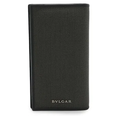 Pre-owned Bvlgari Black Gray Pvc Leather Long Wallet (bi-fold) () In Multi