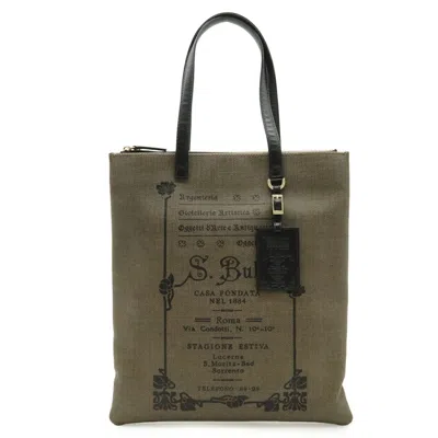 Pre-owned Bvlgari Black Grayish Coated Canvas Leather Shoulder Bag Tote Bag ()
