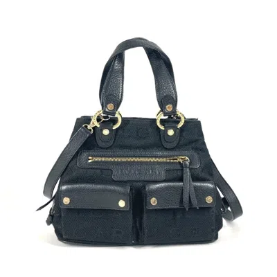 Pre-owned Bvlgari Black Leather Canvas Handbag Shoulder Bag Tote Bag ()