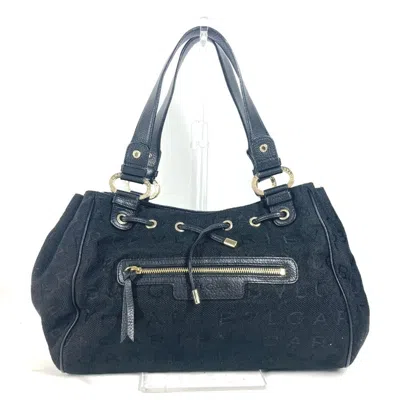 Pre-owned Bvlgari Black Leather Canvas Shoulder Bag Tote Bag ()