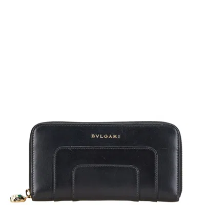 Pre-owned Bvlgari Black Leather Long Wallet (bi-fold) ()