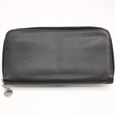 Pre-owned Bvlgari Black Leather Long Wallet (bi-fold) ()