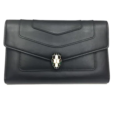 Pre-owned Bvlgari Black Leather Long Wallet (bi-fold) ()