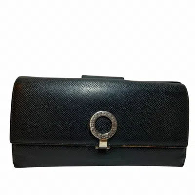 Pre-owned Bvlgari Black Leather Long Wallet (bi-fold) ()
