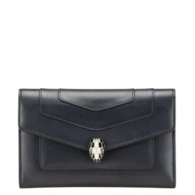 Pre-owned Bvlgari Black Leather Long Wallet (bi-fold) ()