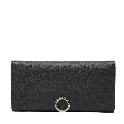 Pre-owned Bvlgari Black Leather Long Wallet (bi-fold) ()