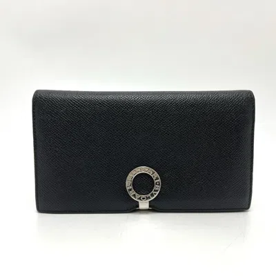 Pre-owned Bvlgari Black Leather Long Wallet (bi-fold) ()