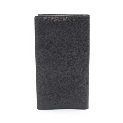 Pre-owned Bvlgari Black Leather Long Wallet (bi-fold) ()