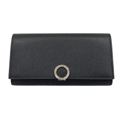 Pre-owned Bvlgari Black Leather Long Wallet (bi-fold) ()