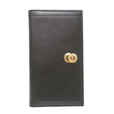 Pre-owned Bvlgari Black Leather Long Wallet (bi-fold) ()