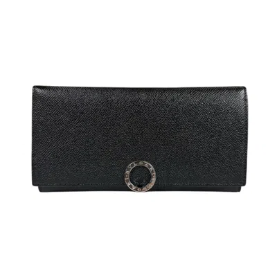 Pre-owned Bvlgari Black Leather Long Wallet (tri-fold) ()
