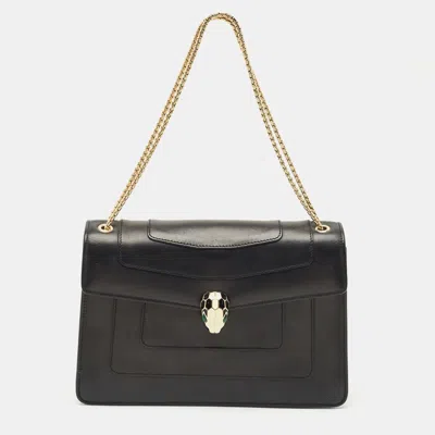 Pre-owned Bvlgari Black Leather Medium Serpenti Forever Shoulder Bag