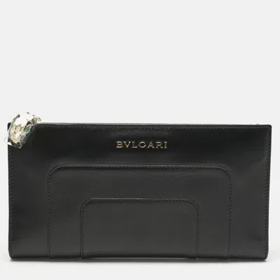 Pre-owned Bvlgari Black Leather Serpenti Forever Bifold Long Wallet