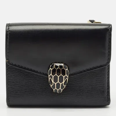 Pre-owned Bvlgari Black Leather Serpenti Forever Trifold Wallet
