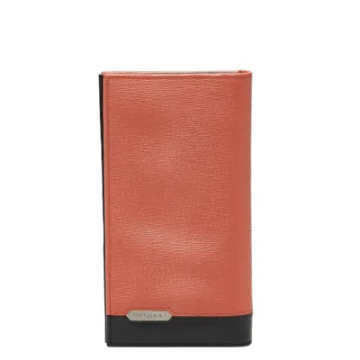 Pre-owned Bvlgari Black Orange Leather Long Wallet (bi-fold) () In Multi