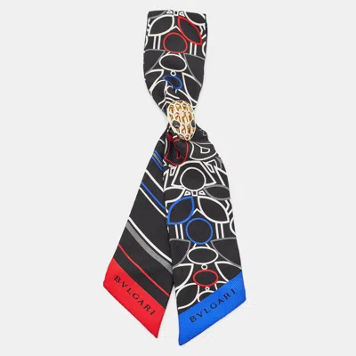 Pre-owned Bvlgari Black Pop Signs Silk Bandeau Scarf