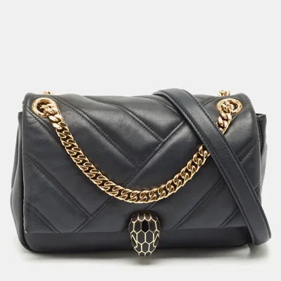 Pre-owned Bvlgari Black Quilted Leather Small Serpenti Cabochon Shoulder Bag