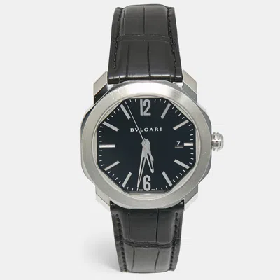Pre-owned Bvlgari Black Stainless Steel Alligator Octo Roma 103084 Men's Wristwatch 41 Mm