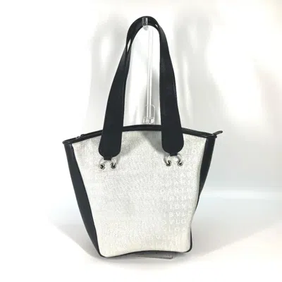 Pre-owned Bvlgari Black White Canvas Leather Handbag Tote Bag () In Multi