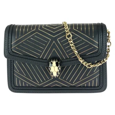 Pre-owned Bvlgari Black White Leather Pochette Shoulder Bag () In Multi