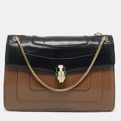 Pre-owned Bvlgari Black/brown Leather Medium Serpenti Forever Shoulder Bag